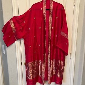 2 piece Elegant Red Kimono and dress with Gold Accents